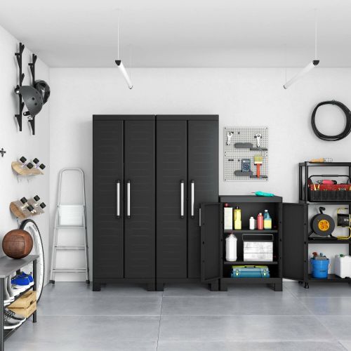 Armadio da esterno Exilles, Mobile outdoor, Mobiletto giardino multiuso, Contenitore per balcone o garage, Made in Italy, 65x45 h97 cm, Nero