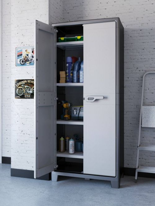 Armadio da Esterno Grigio 4 Ripiani Apertura Battente 80x44x182h cm, 2 Ante Made in Italy - Oshawa