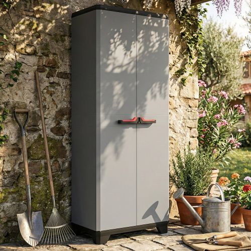 Armadio da Esterno Grigio Chiaro 3 Ripiani Apertura Battente 68x39x173h cm, Un'anta Made in Italy - Cochrane