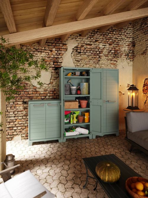Armadio da Esterno Grigio Chiaro Verde 4 Ripiani Apertura Battente 80x44x182h cm, 2 Ante Made in Italy - Quesnel