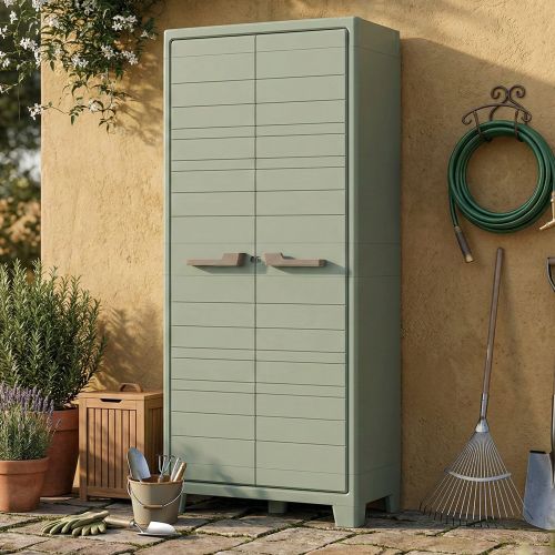 Armadio da Esterno Grigio Chiaro Verde 4 Ripiani Apertura Battente 80x44x182h cm, 2 Ante Made in Italy - Quesnel