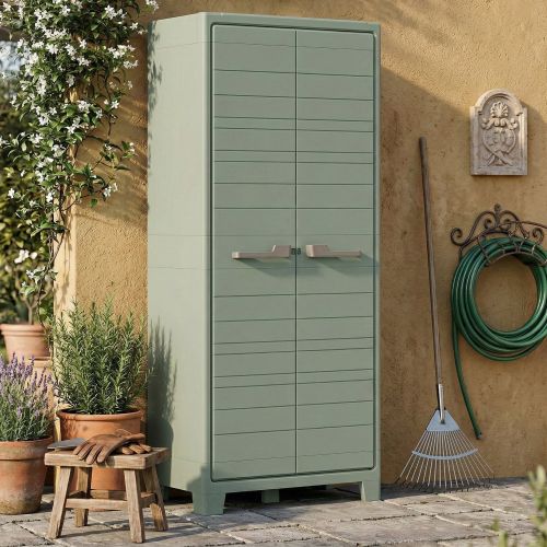 Armadio da Esterno Grigio Verde 8 Ripiani 2 Ante 80x44x182h cm, Resistente ai Raggi uv Impermeabile Made in Italy - Quesnel