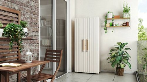 Armadio da Esterno Marrone Crema 3 Ripiani Apertura Battente 80x45x180h cm, 2 Ante Made in Italy - Melville