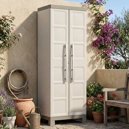 Armadio da Esterno Marrone Crema 4 Ripiani Apertura Battente 65x45x182h cm, 2 Ante Made in Italy - Strathmore
