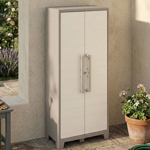 Armadio da Esterno Marrone Crema 4 Ripiani Apertura Battente 80x44x182h cm, Un'anta Made in Italy - Grimsby