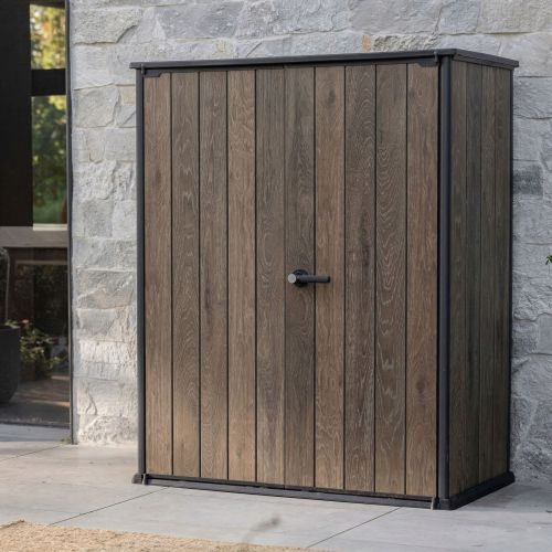 Armadio da Esterno Marrone Noce Nero Cassetti 2 Ripiani 140x74x170h cm, Apertura Battente - Langdon