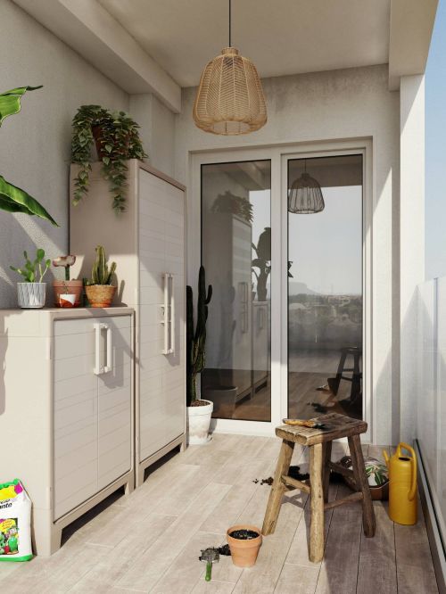 Armadio da esterno Maschito, Mobile outdoor, Mobiletto giardino multiuso, Contenitore per balcone o garage, Made in Italy, 80x44 h100 cm, Sabbia