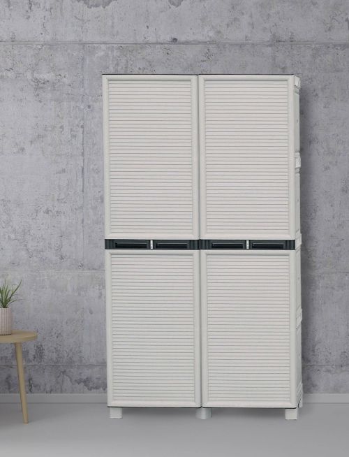 Armadio da esterno Namur, Mobile da esterno, Armadio balcone multiuso, Armadietto outdoor, 100% Made in Italy, Grigio chiaro, 100x39h172 cm