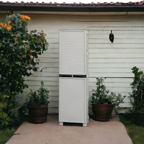 Armadio da esterno Namur, Mobile da esterno, Armadio balcone multiuso, Armadietto outdoor, 100% Made in Italy, Grigio chiaro, 50x39h172 cm