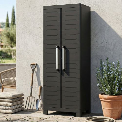 Armadio da Esterno Nero 4 Ripiani Un'anta 65x45x182h cm, Impermeabile Made in Italy - Terrebonne