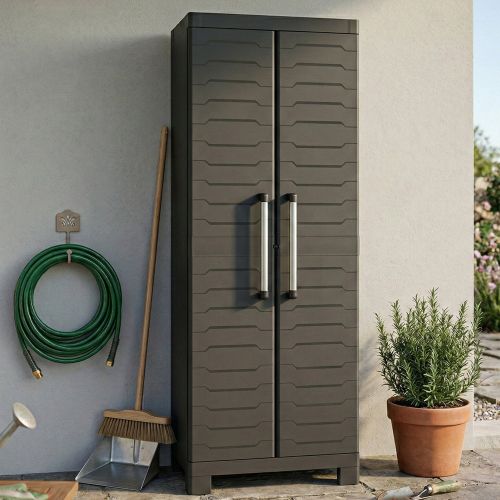 Armadio da Esterno Nero Antracite 4 Ripiani 2 Ante 65x45x182h cm, Impermeabile Made in Italy - Terrebonne