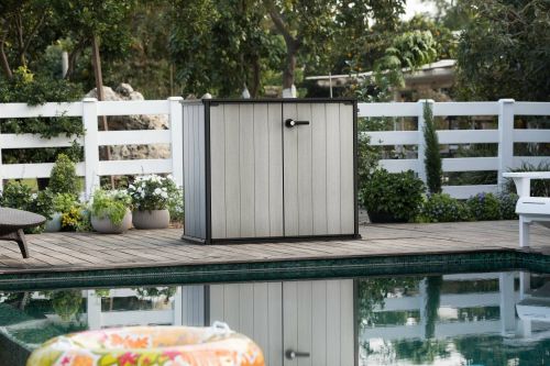 Armadio da esterno Onore, Mobile outdoor, Mobiletto giardino multiuso, Contenitore per balcone o garage, 140x77 h120 cm, Grigio