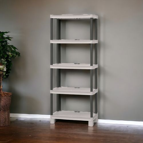 Armadio da esterno Perwez, Scaffale outdoor, Armadio balcone multiuso a 3 ripiani, 100% Made in Italy, 70x35h172 cm, Grigio chiaro e Nero