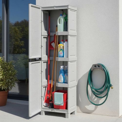 Armadio da Esterno Portascope Impermeabile 50x39x172h cm Grigio Chiaro in Resina Antiurto con 3 Ripiani Made in Italy – Achae