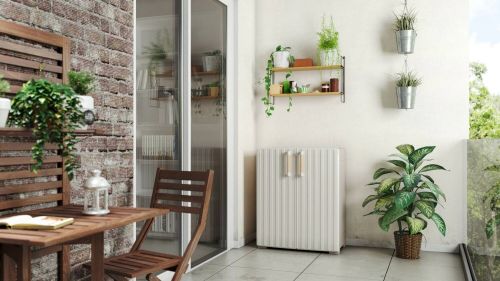Armadio da esterno Ronago, Mobile outdoor, Mobiletto giardino multiuso, Contenitore per balcone o garage, Made in Italy, 80x45 h98 cm, Sabbia