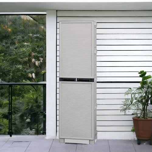 Armadio da esterno Tongeren, Mobile outdoor a 1 anta, 100% Made in Italy, 50x39h172 cm, Grigio chiaro e Nero