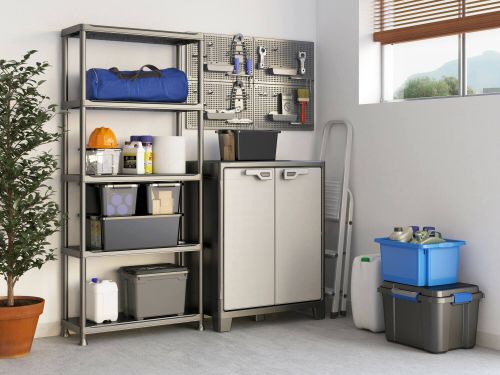 Armadio da esterno Viddalba, Mobile outdoor, Mobiletto giardino multiuso, Contenitore per balcone o garage, Made in Italy, 80x44 h100 cm, Grigio