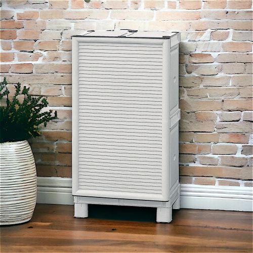 Armadio da esterno Waremme, Mobile outdoor, Armadio balcone multiuso, Armadietto outdoor, 100% Made in Italy, Grigio chiaro, 50x39h92 cm