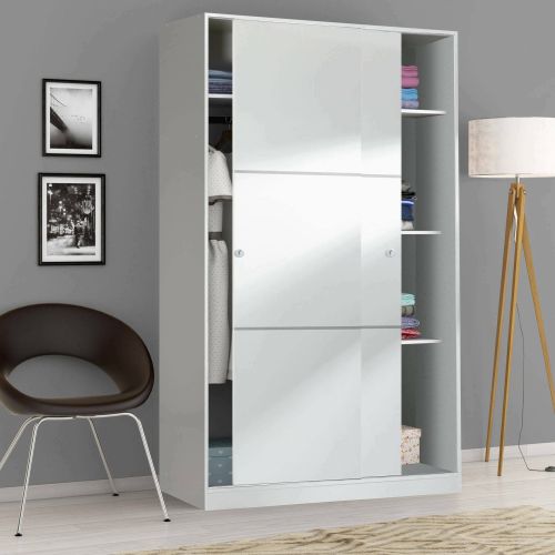 Armadio Guardaroba 2 Ante Scorrevoli 120x50x200h cm Bianco lucido Salvaspazio in Legno con Appendiabiti e 4 Ripiani Regolabili – Adrenalin