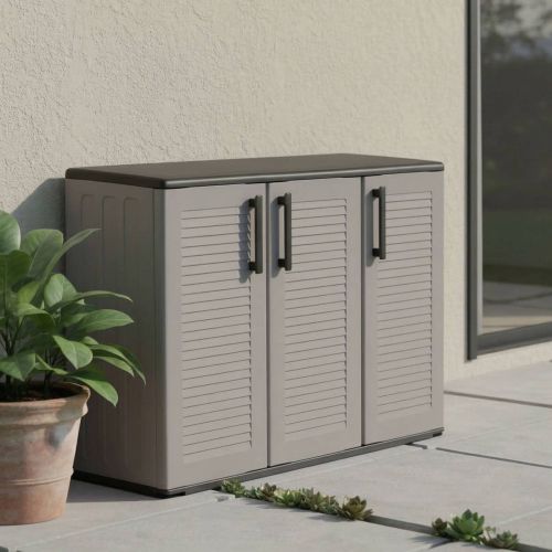 Armadio in plastica minimal 3 ante grigio e nero 102x84h cm - Aranka
