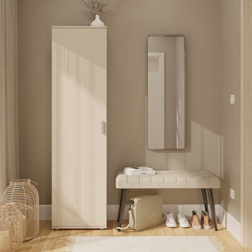 Armadio Multiuso 1 Anta Beige Cashmere 5 Ripiani Un'anta 50x185h cm, 6 Vani - Lerosota