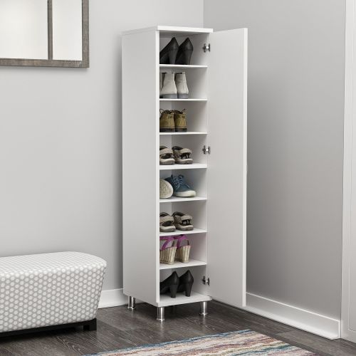 Armadio Multiuso 1 Anta Bianco 8 Ripiani Un'anta 29x130h cm, 8 Vani - Noepoli