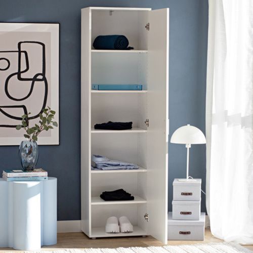 Armadio Multiuso 1 Anta Bianco Battente 5 Ripiani Un'anta 50x185h cm, 6 Vani - Lerosota