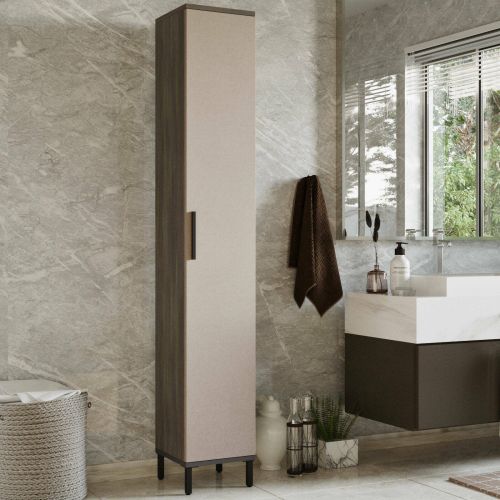 Armadio multiuso 1 anta Epsilon, Mobile multifunzionale, Mobiletto scarpiera, Guardaroba porta scarpe, 30x30 h184 cm, Marrone e Antracite