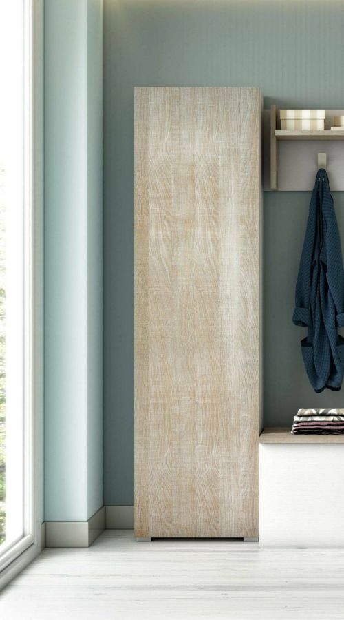 Armadio multiuso 1 anta Fiordaliso, Mobile multiuso a 1 Anta, Scarpiera con ripiani, 100% Made in Italy, 50x30h182 cm, Rovere