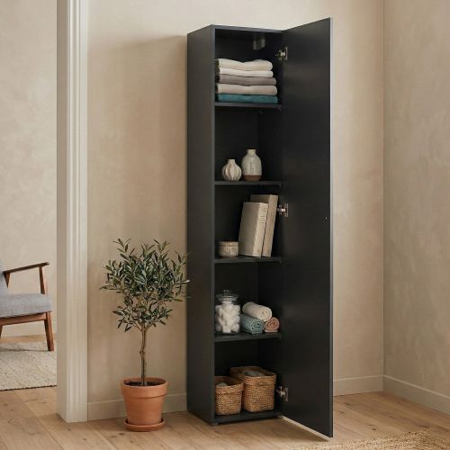 Armadio Multiuso 1 Anta Grigio Antracite 4 Ripiani Apertura Battente 40x180h cm, Un'anta - Neto
