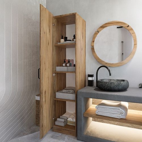 Armadio Multiuso 1 Anta Marrone Noce 3 Ripiani Un'anta 40x182h cm, 4 Vani - Canelli