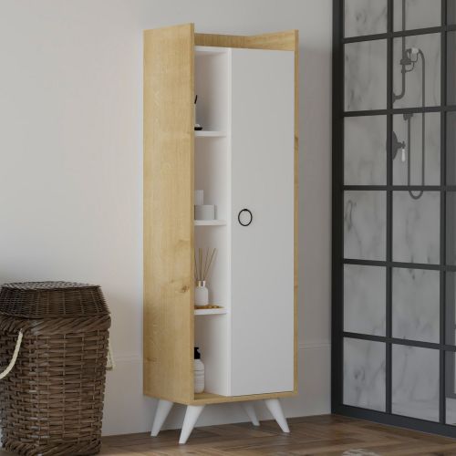 Armadio Multiuso 1 Anta Marrone Rovere 8 Ripiani Un'anta 50x140h cm, 8 Vani - Sellia