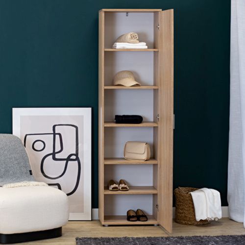 Armadio Multiuso 1 Anta Marrone Rovere Rovere 5 Ripiani Un'anta 50x185h cm, 6 Vani - Lerosota