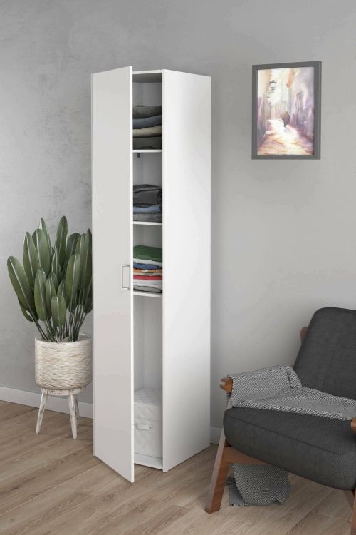 Armadio multiuso 1 anta Melanie, Mobile multifunzionale, Mobiletto scarpiera, Guardaroba porta scarpe, 42x39 h175 cm, Bianco