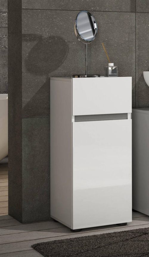 Armadio multiuso 1 anta Middelburg, Mobile multifunzionale, Mobiletto scarpiera, Guardaroba porta scarpe, Made in Italy, 34x34h81 cm, Bianco lucido
