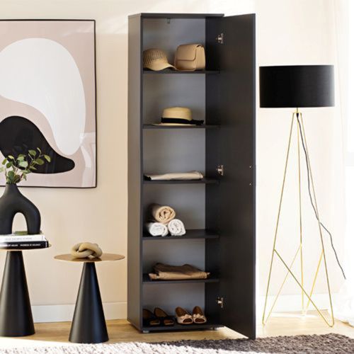 Armadio Multiuso 1 Anta Nero Antracite Antracite 5 Ripiani Un'anta 50x185h cm, 6 Vani - Lerosota