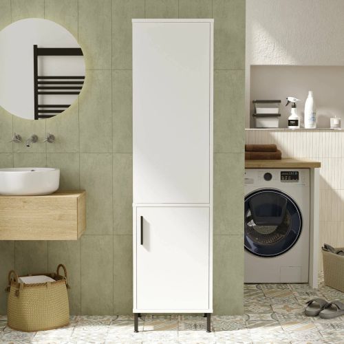 Armadio multiuso 1 anta Novaris, Mobile multifunzionale, Mobiletto scarpiera, Guardaroba porta scarpe, 45x36 h174 cm, Bianco