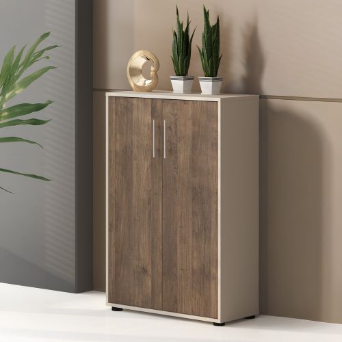 Armadio Multiuso 2 Ante Beige Marrone Noce 2 Ripiani 2 Ante 79x118h cm, 3 Vani - Parabita
