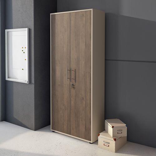Armadio Multiuso 2 Ante Beige Marrone Noce 4 Ripiani 2 Ante 79x188h cm, 5 Vani - Saponara