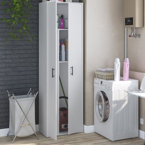 Armadio Multiuso 2 Ante Bianco 2 Ripiani Apertura Battente 60x206h cm, 2 Ante - Strevi