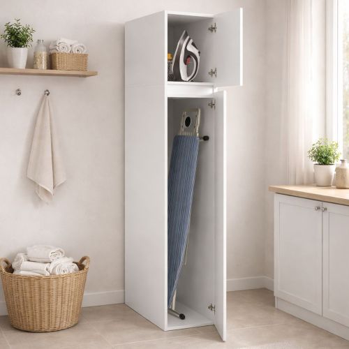 Armadio Multiuso 2 Ante Bianco 3 Ripiani 2 Ante 35x195h cm, Ideale per Lavanderia Made in Italy - Gilroy