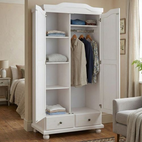 Armadio Multiuso 2 Ante Bianco 4 Ripiani 2 Cassetti 104x200h cm, Appendiabiti - Vernio