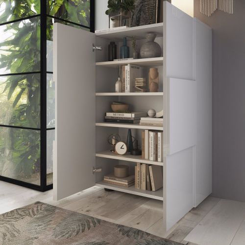 Armadio Multiuso 2 Ante Bianco Lucido 4 Ripiani Cassetti 78x115.5h cm, 5 Vani - Montale