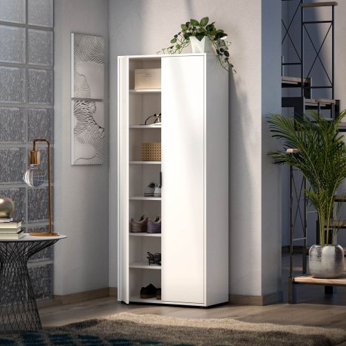 Armadio Multiuso 2 Ante Bianco Lucido Cassetti 6 Ripiani 72.5x180h cm, 2 Ante - Angitola