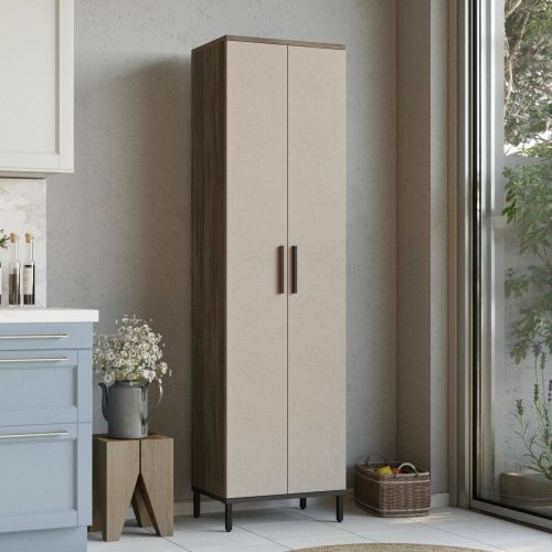 Armadio multiuso 2 ante Equuleus, Mobile multifunzionale, Mobiletto scarpiera, Guardaroba porta scarpe, 50x36 h184 cm, Marrone e Antracite