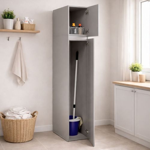 Armadio Multiuso 2 Ante Grigio 3 Ripiani 2 Ante 35x195h cm, Ideale per Lavanderia Made in Italy - Gilroy