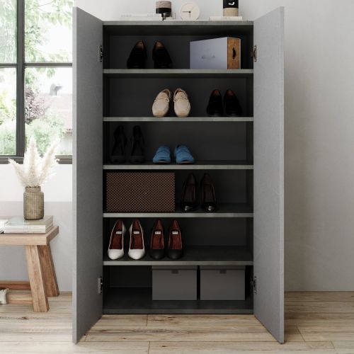 Armadio Multiuso 2 Ante Grigio Cemento 5 Ripiani Apertura Manuale 63x114h cm, 2 Ante - Floro