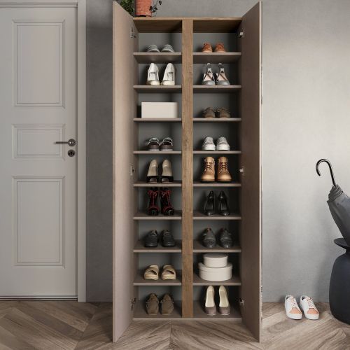 Armadio Multiuso 2 Ante Marrone Bronzo Trasparente 8 Ripiani Apertura Manuale 70x185h cm, 9 Vani - Salcito