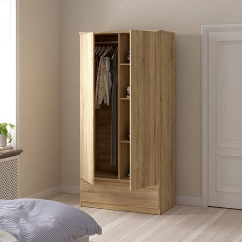 Armadio Multiuso 2 Ante Marrone Maniglie Incluse Materiale Anta in Legno Nobilitato 98.9x200.6h cm, Materiale Ripiano in Legno Nobilitato - Germano