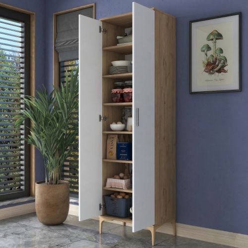 Armadio Multiuso 2 Ante Marrone Rovere 7 Ripiani 2 Ante 60x199h cm, 7 Vani - Garbagna